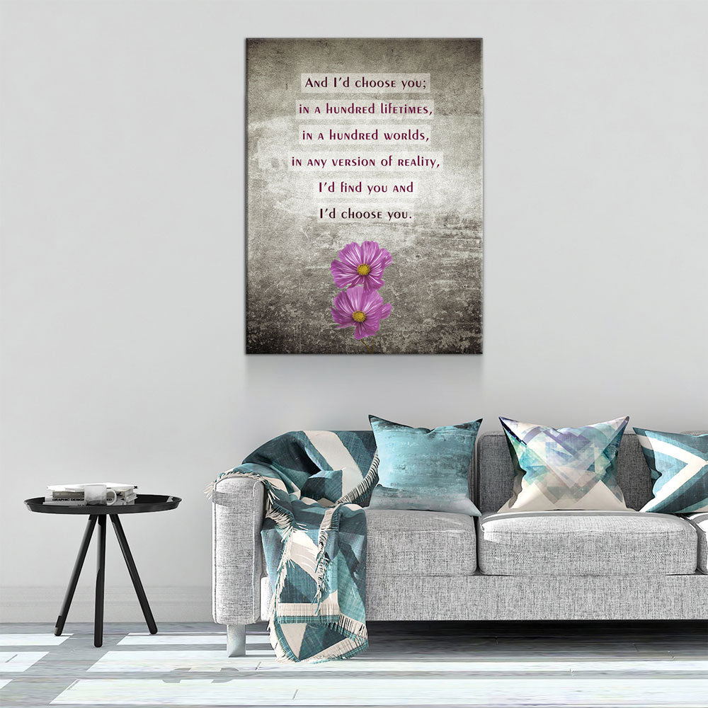 And I'd Choose You In A Hundred Lifetimes Canvas Wall Art, Couples Art, Anniversary Gift, Romantic Art, Romantic Gifts