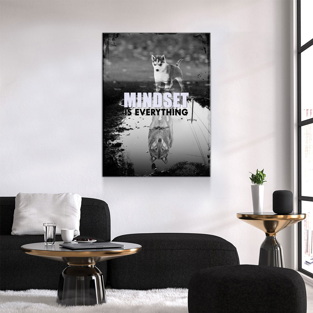 Mindset Is Everything Canvas Wall Art, Motivational Decor, Husky & Wolf Reflection Gallery Wrap