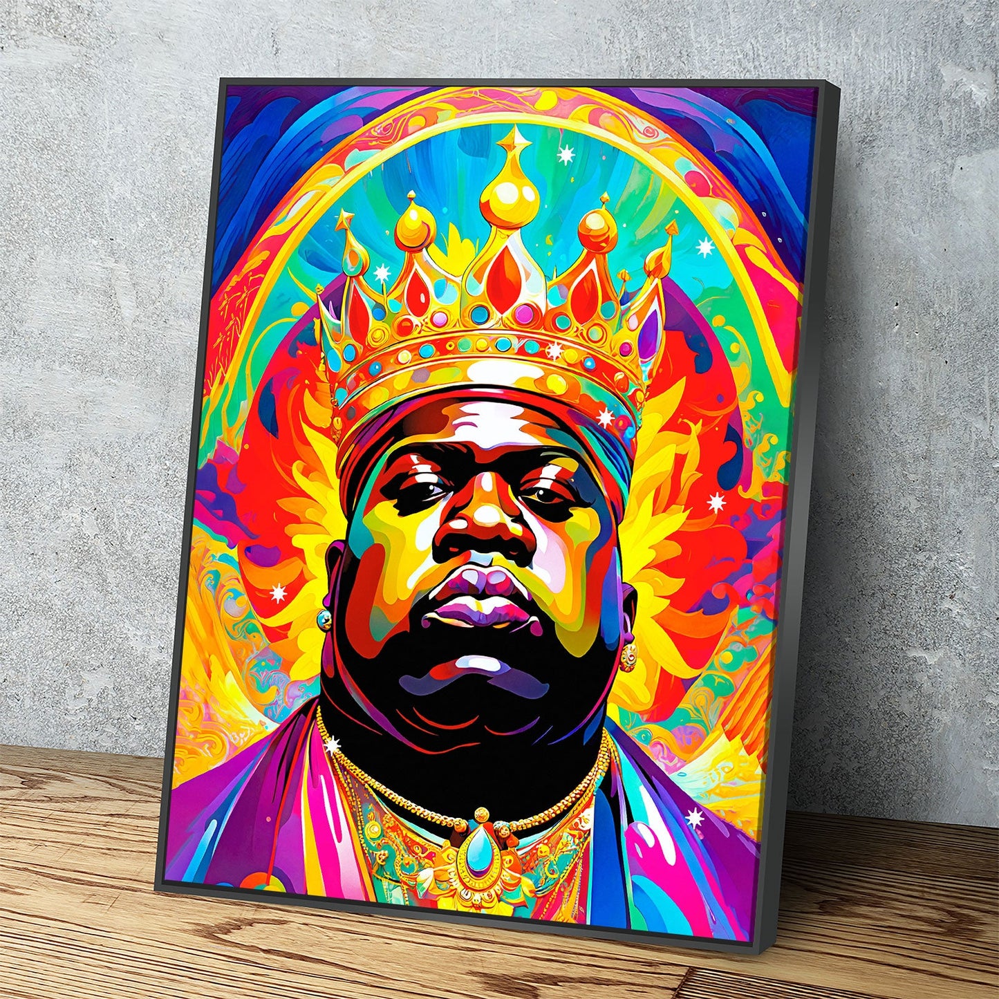 Notorious B.I.G. Canvas Wall Art, Abstract Biggie, Music Decor, Pop Decor Black Floating Frame