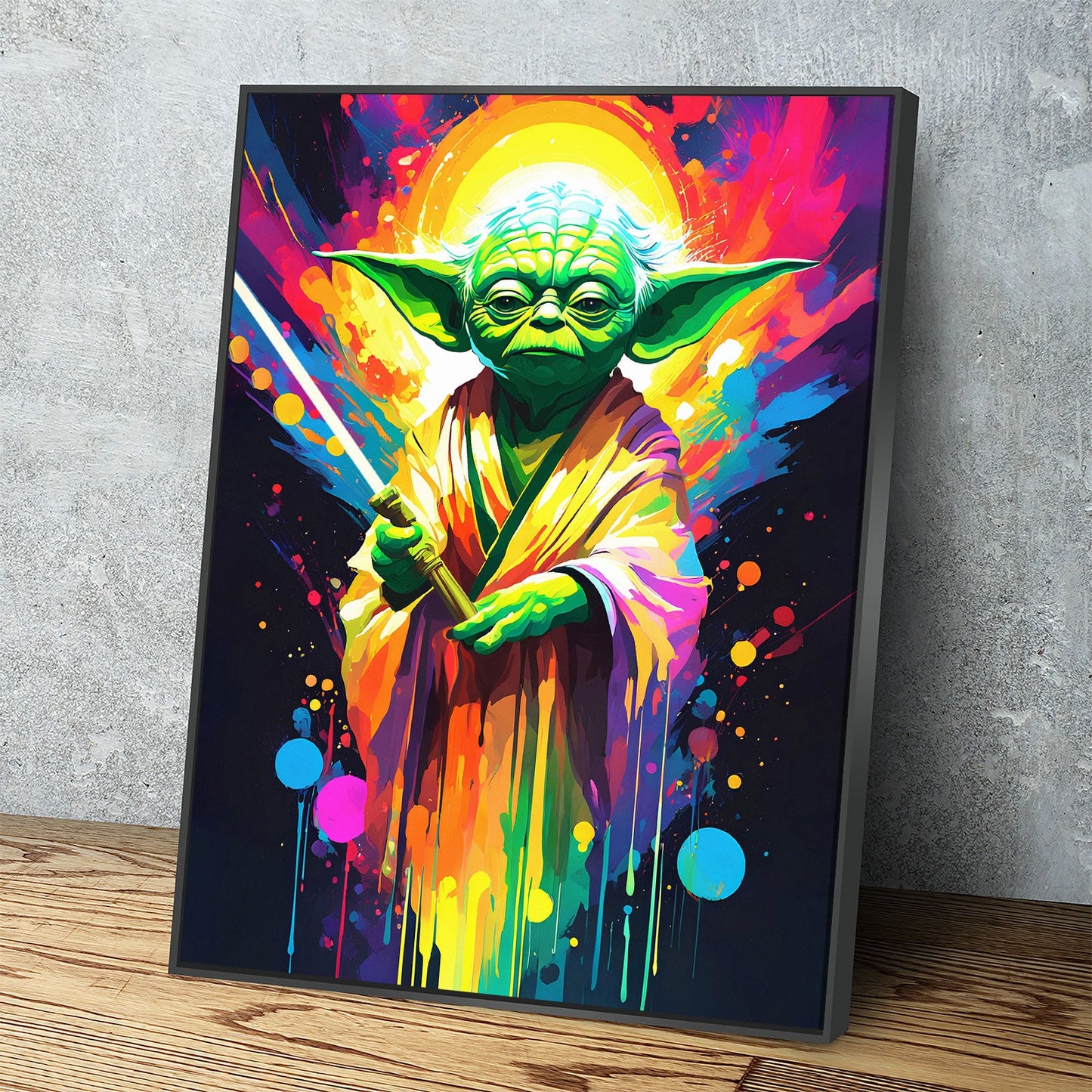Yoda One Canvas Wall Art, Abstract Yoda Black Floating Frame