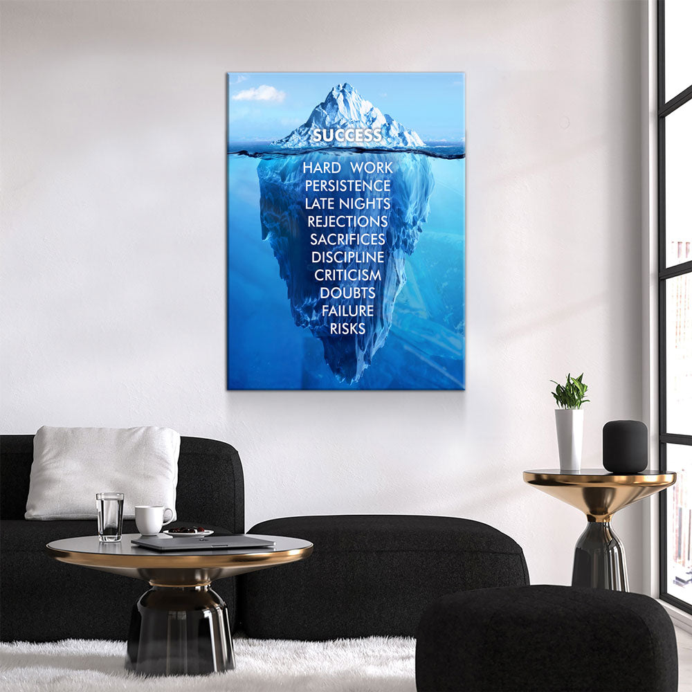 Success Hard Work Persistence Quote Success Is An Iceberg Canvas Wall Art, Motivational Decor