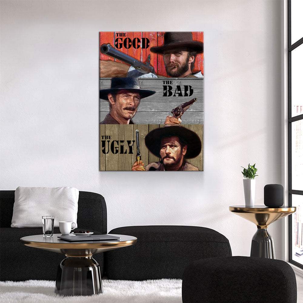 The Good The Bad The Ugly Canvas Wall Art, Western Decor, Clint Eastwood Art