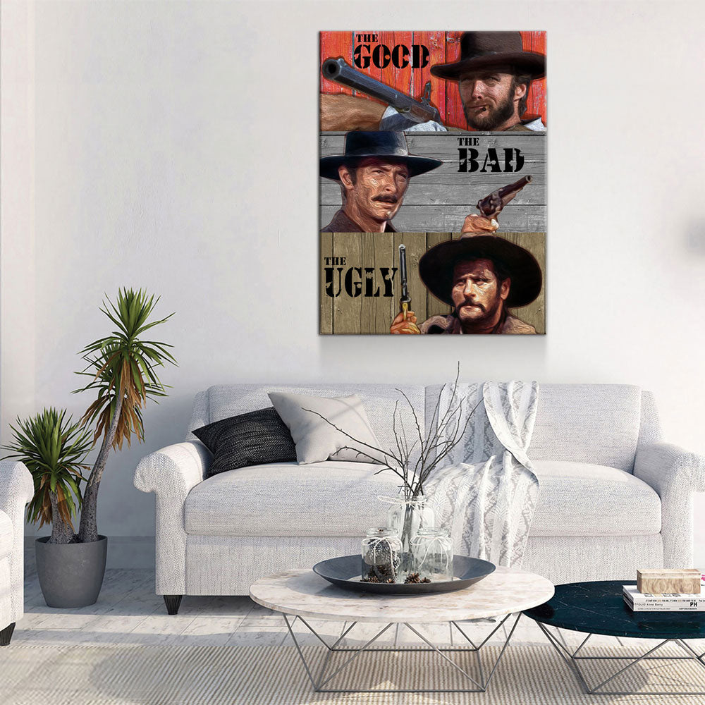 The Good The Bad The Ugly Canvas Wall Art, Western Decor, Clint Eastwood Art