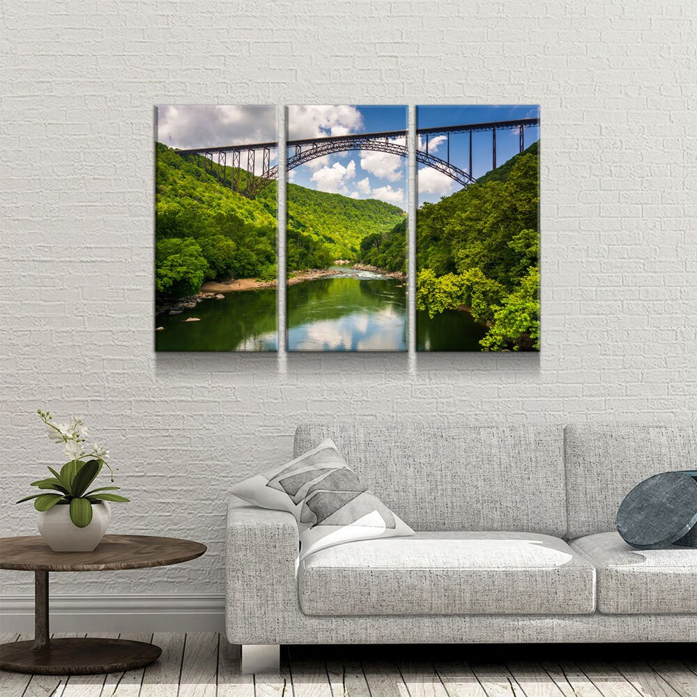 New River Gorge Bridge Skyline Canvas Wall Art, West Virginia New River Gorge Canvas Print, 3 Piece Wall Art Set, Fayetteville WV
