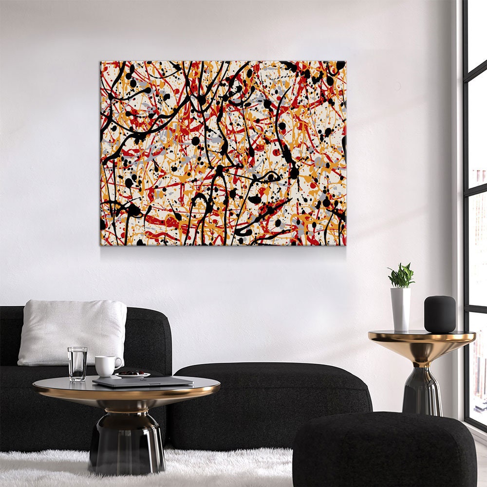 Abstract Paint Drip Canvas Wall Art, Jackson Pollock Style Art, Abstract Decor, Abstract Expressionism, Black Red Art Gallery Wrap