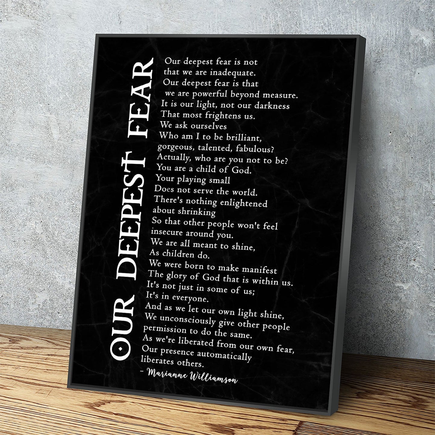 Our Deepest Fear Poem Canvas Wall Art, Marianne Williamson Poem, Graduation Gift, Office Artwork, Guidance Counselor Decor , Teacher Decor With Floating Frame