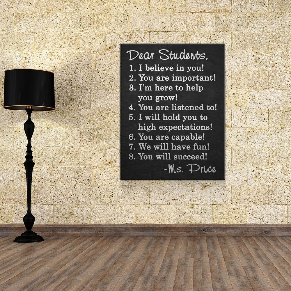 Dear Students Canvas Wall Art, Classroom Decor ,Teachers, Personalized Name, Teacher Gift, Classroom Decor, Classroom Sign