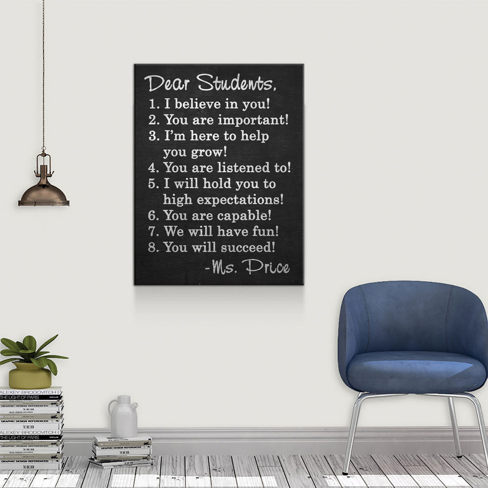 Dear Students Canvas Wall Art, Classroom Decor ,Teachers, Personalized Name, Teacher Gift, Classroom Decor, Classroom Sign
