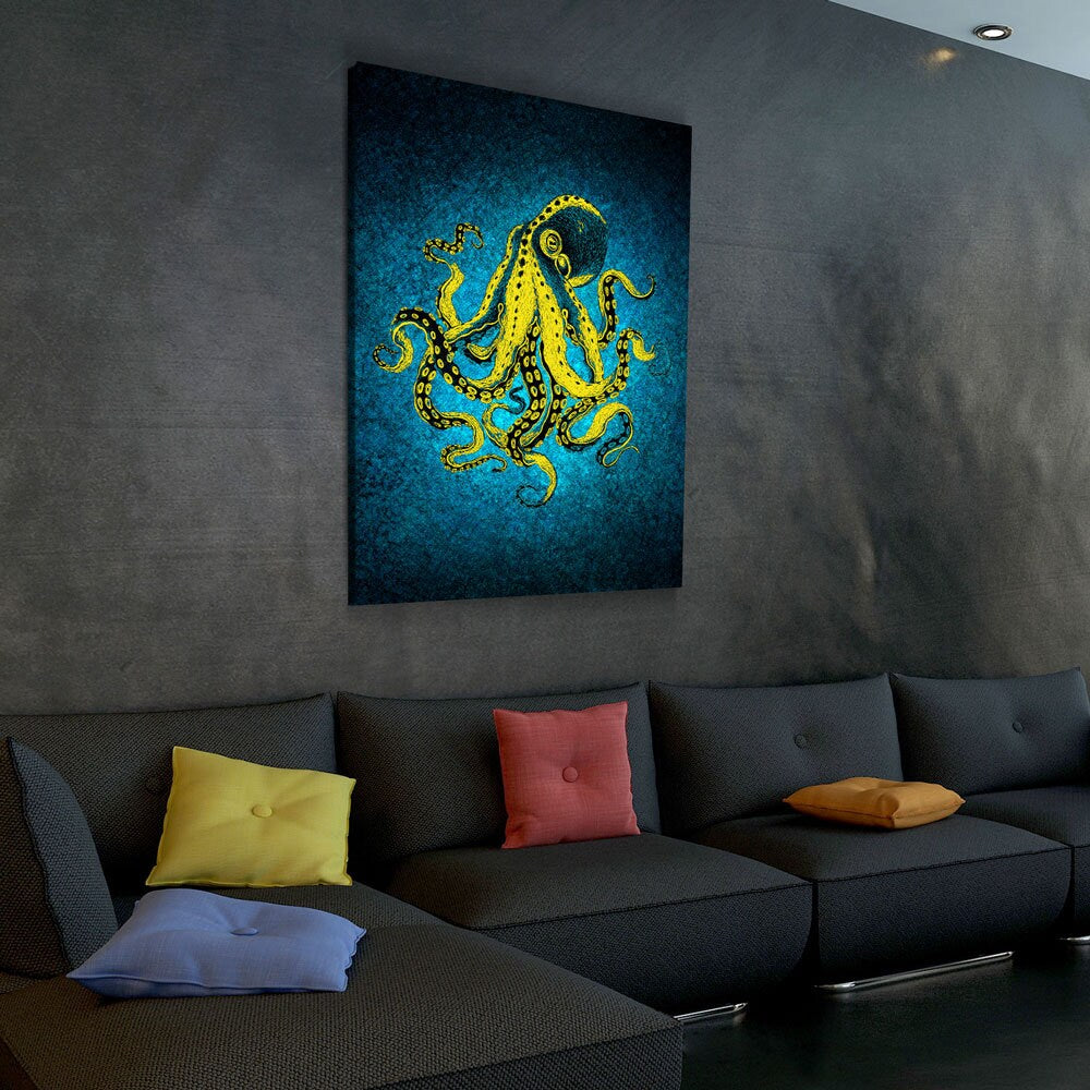 Abstract Octopus Canvas Wall Art, Nautical Decor, Octopus Wall Decor, Octopus Deep Sea Decor, Ocean Decor
