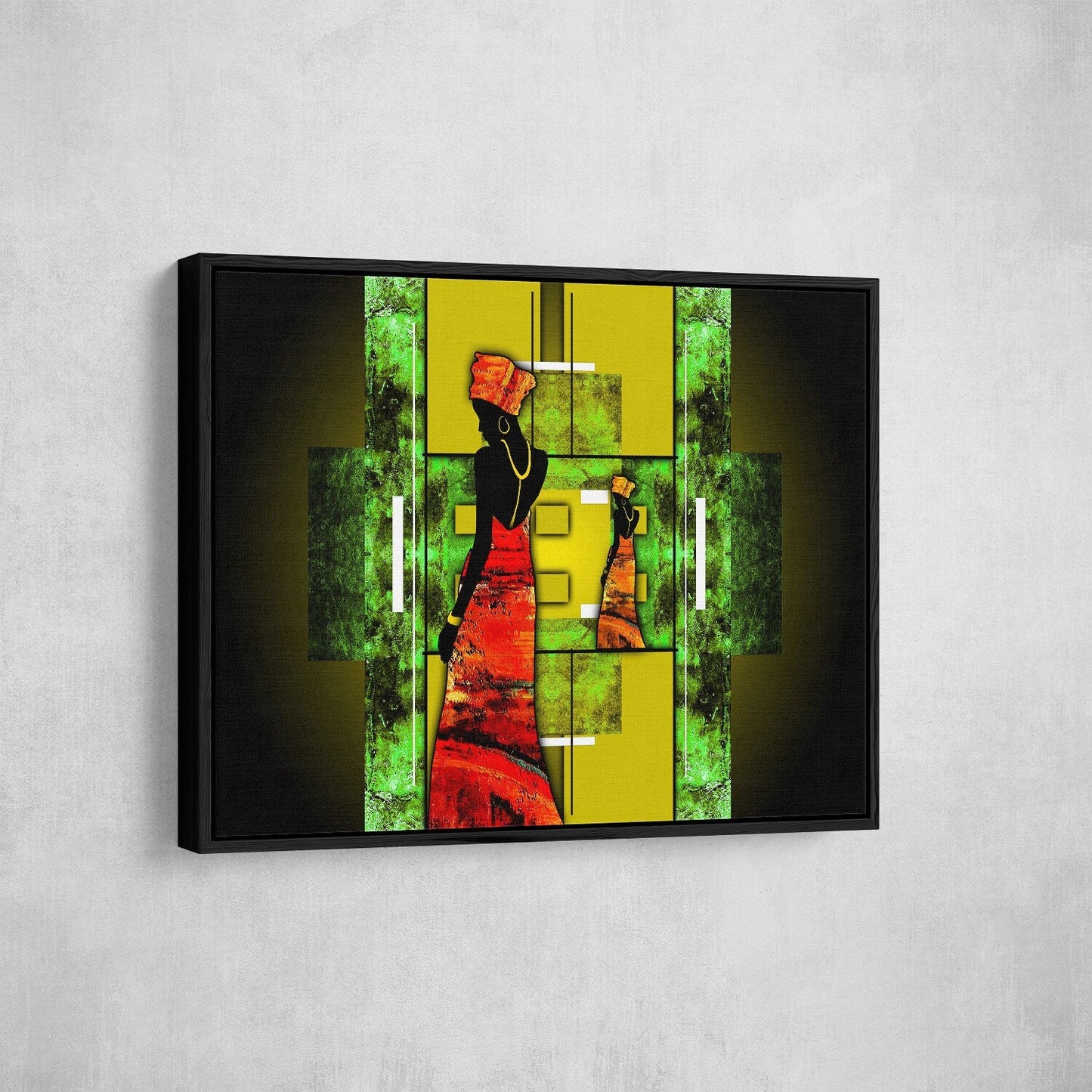 African Lady Canvas Wall Art, Ethnic Retro Art, African Lady, African Abstract Wall Art, Gallery Wrap Or Floating Frame With Floating Frame