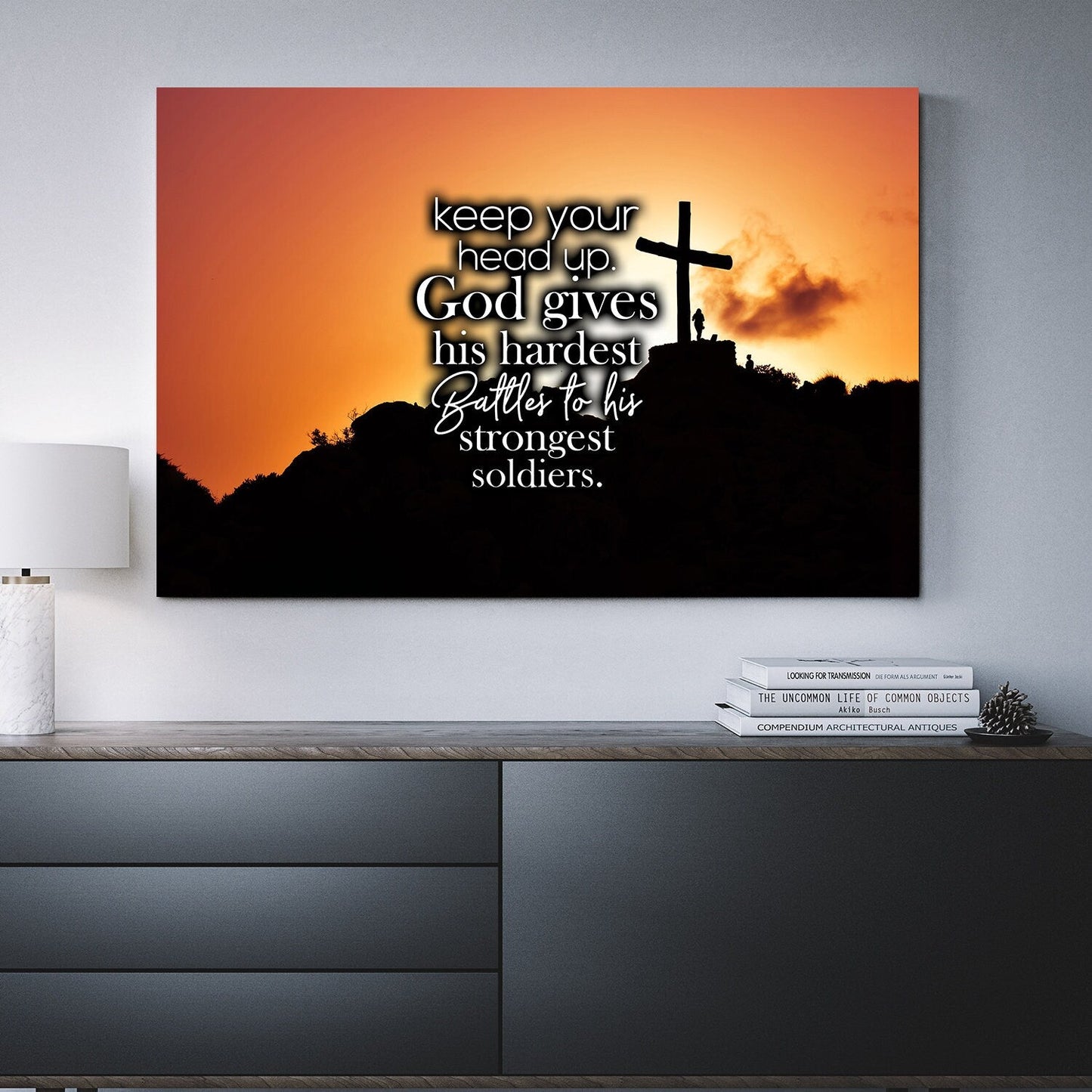 Keep Your Head Up God Gives His Hardest Battles To His Strongest Soldiers Canvas Wall Art, Religious Wall Art
