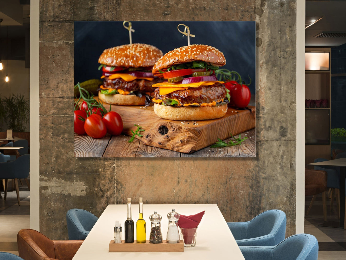 Juicy Cheeseburger Canvas Wall Art, Burger Joint Decor, Restaurant Decor, Diner Decor, Fresh Burger Art, Cheeseburger Art