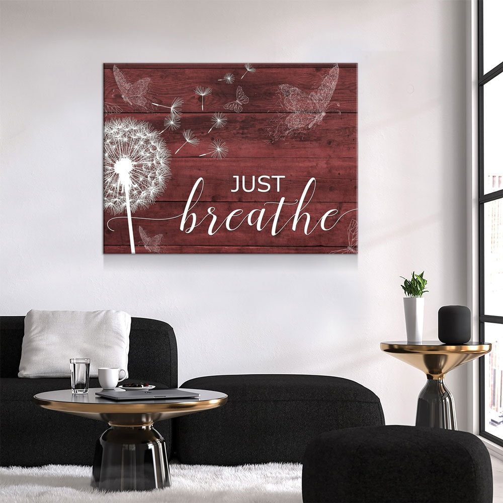 Just Breathe Canvas Wall Art, Inspirational Wall Art, Romantic Wall Art, Anniversary Gift, Couples Gift, Wedding Gift, Bedroom Decor Maroon