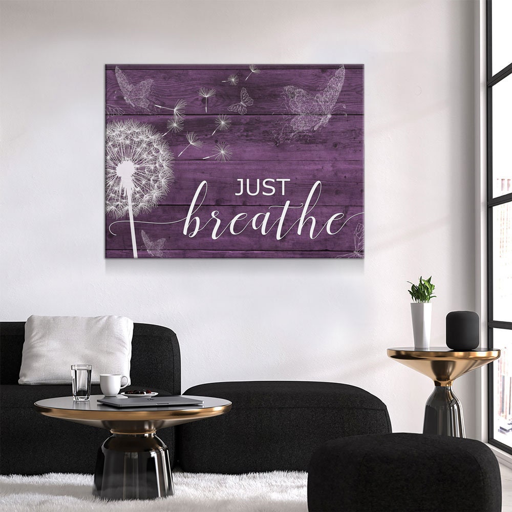 Just Breathe Canvas Wall Art, Inspirational Wall Art, Romantic Wall Art, Anniversary Gift, Couples Gift, Wedding Gift, Bedroom Decor Purple