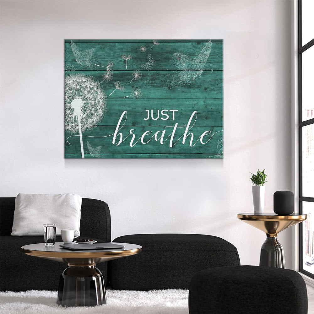 Just Breathe Canvas Wall Art, Inspirational Wall Art, Romantic Wall Art, Anniversary Gift, Couples Gift, Wedding Gift, Bedroom Decor Teal