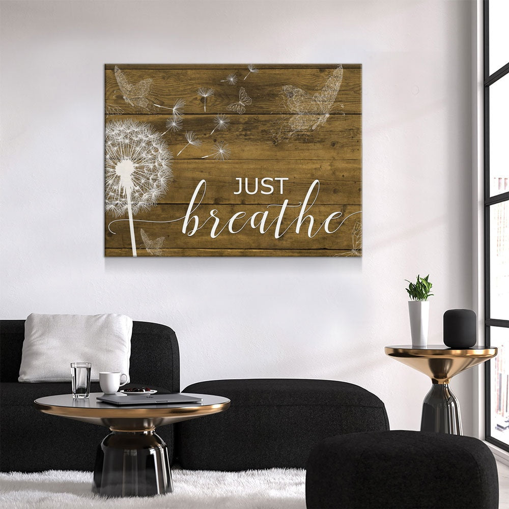 Just Breathe Canvas Wall Art, Inspirational Wall Art, Romantic Wall Art, Anniversary Gift, Couples Gift, Wedding Gift, Bedroom Decor Brown