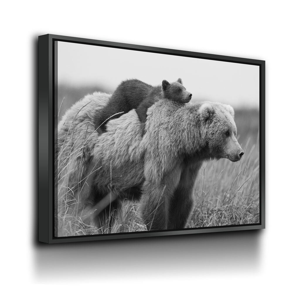 Bear & Cub Canvas Wall Art, Bear Cub And Momma Bear Decor, Wilderness, Wildlife, Nature Artwork, Grizzly Bear
