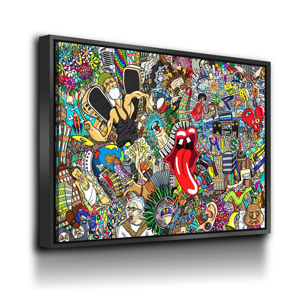 Graffiti Music Collage, Music Collage Canvas Wall Art, Abstract Decor, Hip Hop Music Art, Urban Music Art With Floating Frame