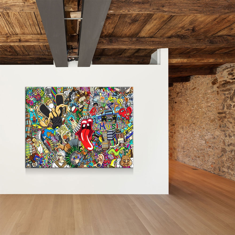 Graffiti Music Collage, Music Collage Canvas Wall Art, Abstract Decor, Hip Hop Music Art, Urban Music Art
