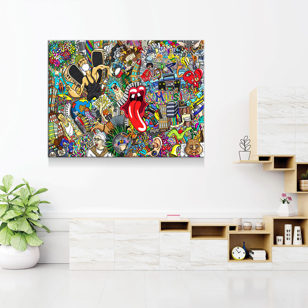 Graffiti Music Collage, Music Collage Canvas Wall Art, Abstract Decor, Hip Hop Music Art, Urban Music Art
