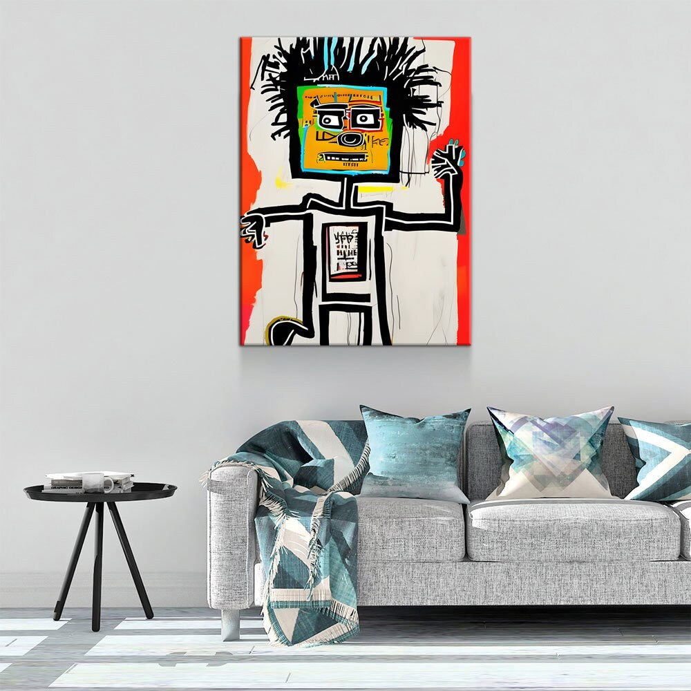 Block Head Canvas Wall Art, Contemporary Art, Neo-expressionism, Primitivism, Abstract Expressionist, Abstract Decor, Basquiat Inspired Art