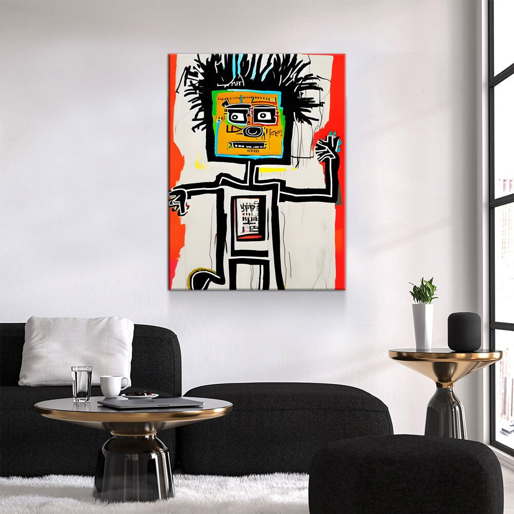Block Head Canvas Wall Art, Contemporary Art, Neo-expressionism, Primitivism, Abstract Expressionist, Abstract Decor, Basquiat Inspired Art
