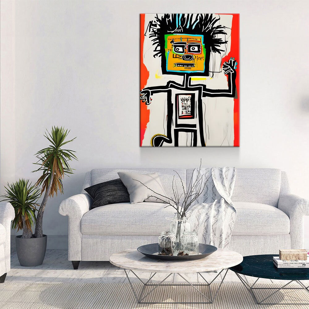 Block Head Canvas Wall Art, Contemporary Art, Neo-expressionism, Primitivism, Abstract Expressionist, Abstract Decor, Basquiat Inspired Art Gallery Wrap