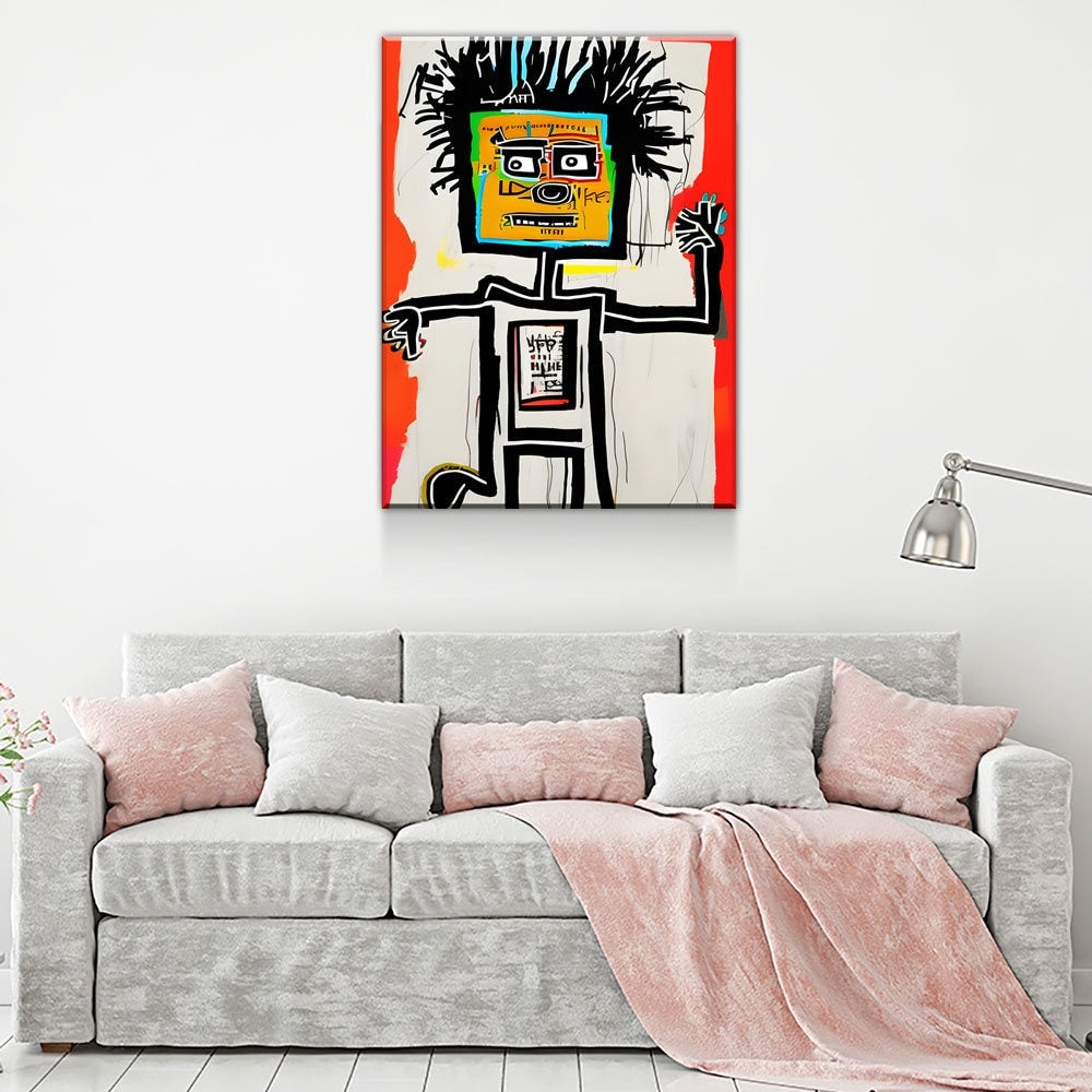 Block Head Canvas Wall Art, Contemporary Art, Neo-expressionism, Primitivism, Abstract Expressionist, Abstract Decor, Basquiat Inspired Art