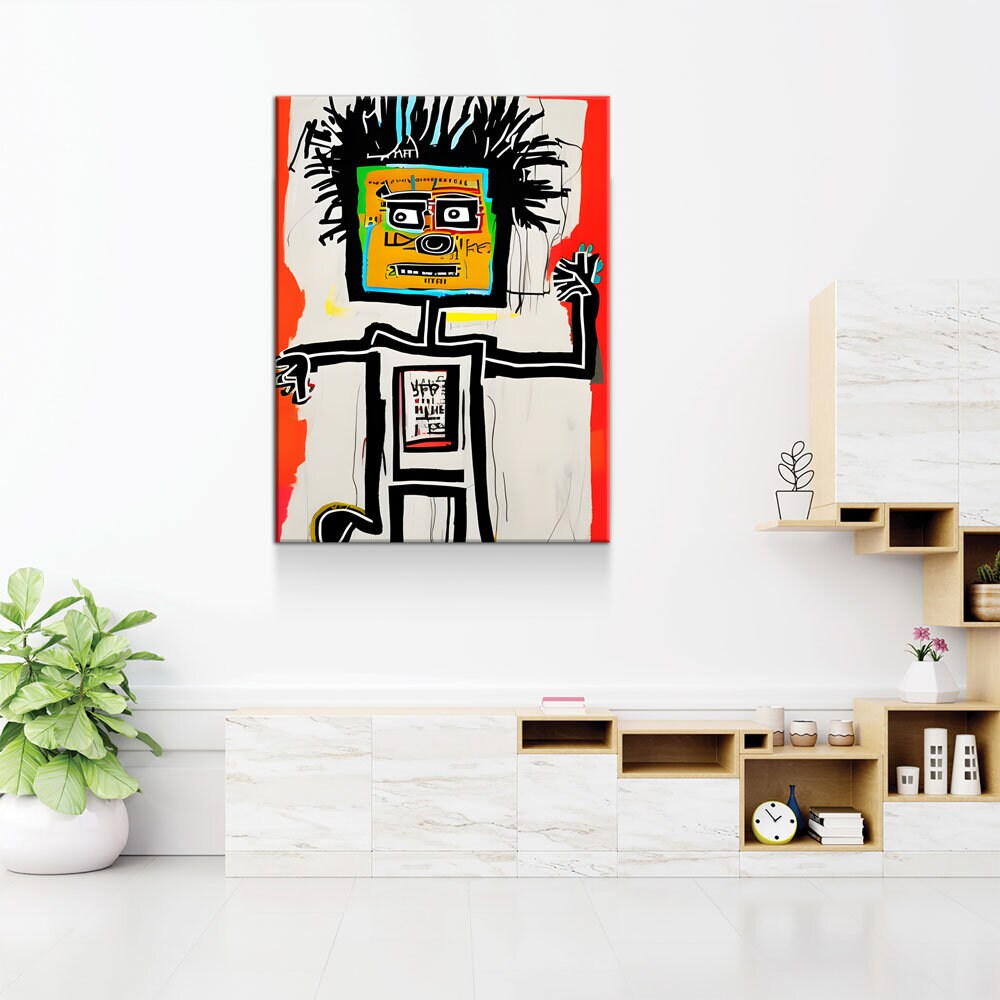Block Head Canvas Wall Art, Contemporary Art, Neo-expressionism, Primitivism, Abstract Expressionist, Abstract Decor, Basquiat Inspired Art