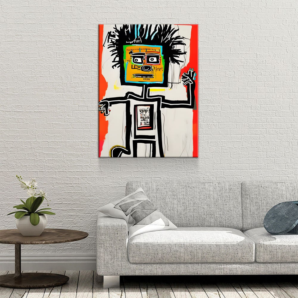 Block Head Canvas Wall Art, Contemporary Art, Neo-expressionism, Primitivism, Abstract Expressionist, Abstract Decor, Basquiat Inspired Art