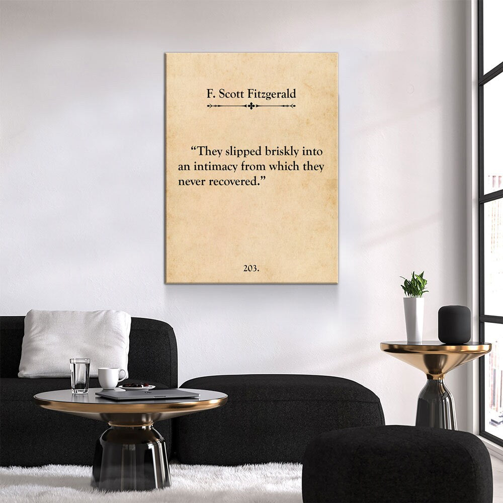 They Slipped Briskly Canvas Wall Art, F Scott Fitzgerald This Side of Paradise, Love, Romantic, Anniversary, Into An Intimacy, Love Quote Gallery Wrap
