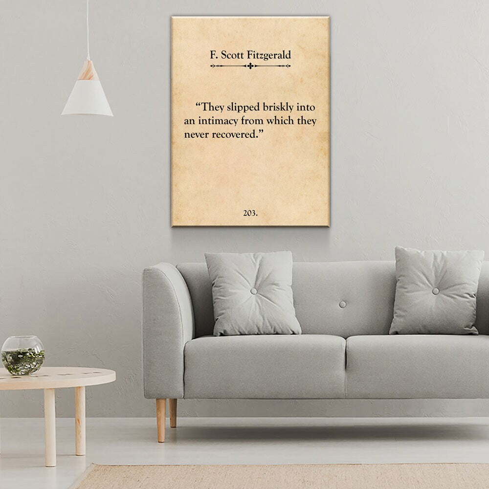 They Slipped Briskly Canvas Wall Art, F Scott Fitzgerald This Side of Paradise, Love, Romantic, Anniversary, Into An Intimacy, Love Quote