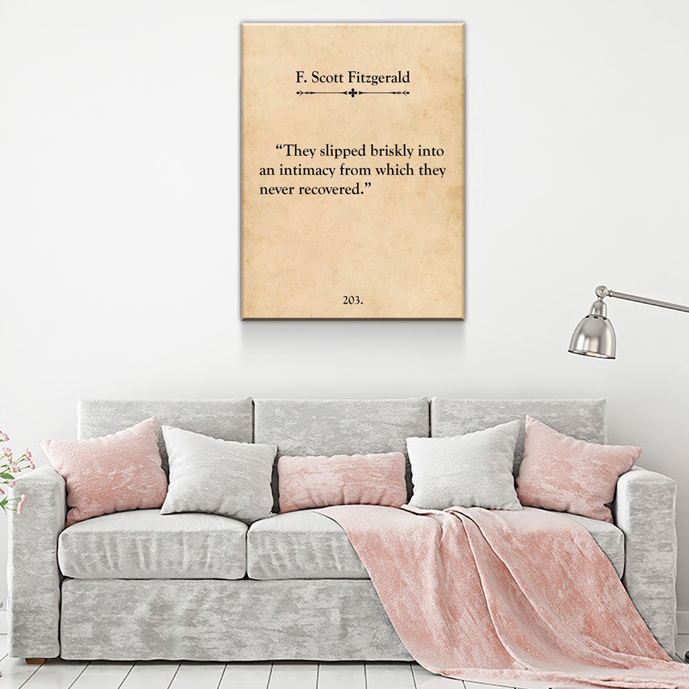 They Slipped Briskly Canvas Wall Art, F Scott Fitzgerald This Side of Paradise, Love, Romantic, Anniversary, Into An Intimacy, Love Quote