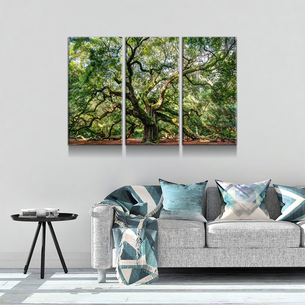Angel Oak Tree Canvas Wall Art, Wilderness, Southern Live Oak, 3 Piece Wall Art Set, Extra Large Wall Art, Johns Island