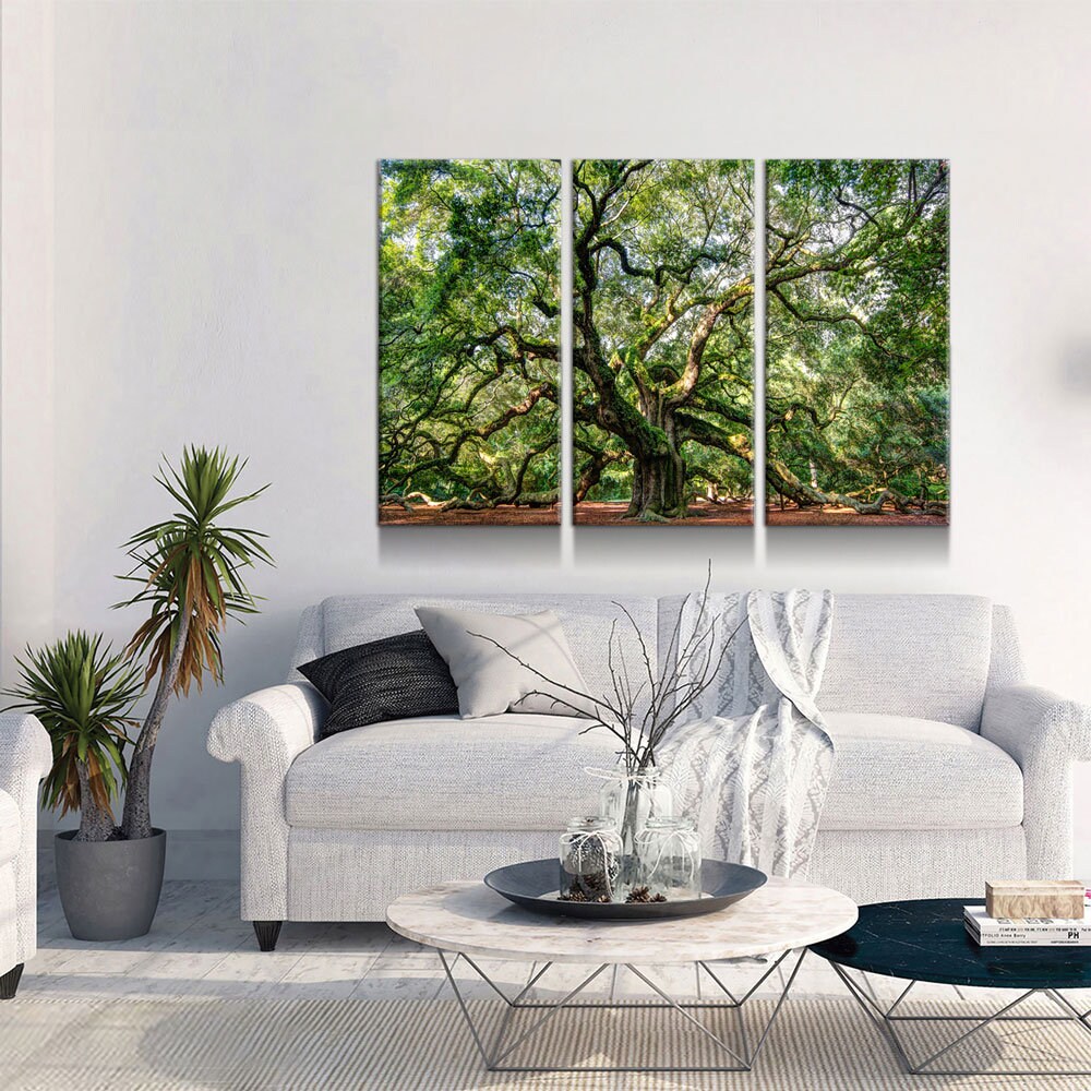 Angel Oak Tree Canvas Wall Art, Wilderness, Southern Live Oak, 3 Piece Wall Art Set, Extra Large Wall Art, Johns Island