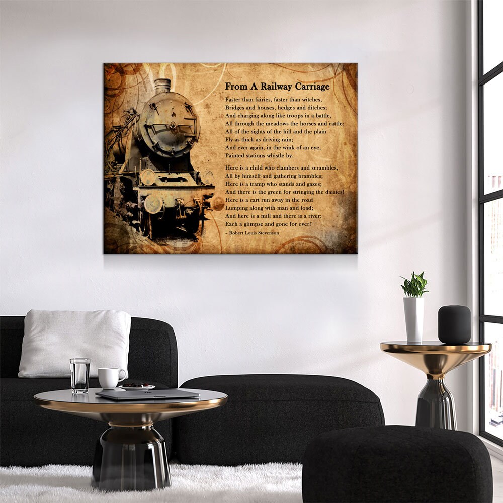 From A Railway Carriage Canvas Wall Art, Train Poem, Robert Louis Stevenson Poem, Train Travel Decor, Child's Garden of Verses Gallery Wrap