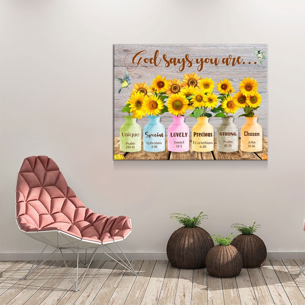 God Says You Are Wall Art, Sunflower Canvas, Jesus Canvas, Christian Canvas, God Canvas, Religious Art, Church Decor, Bible Verse Canvas