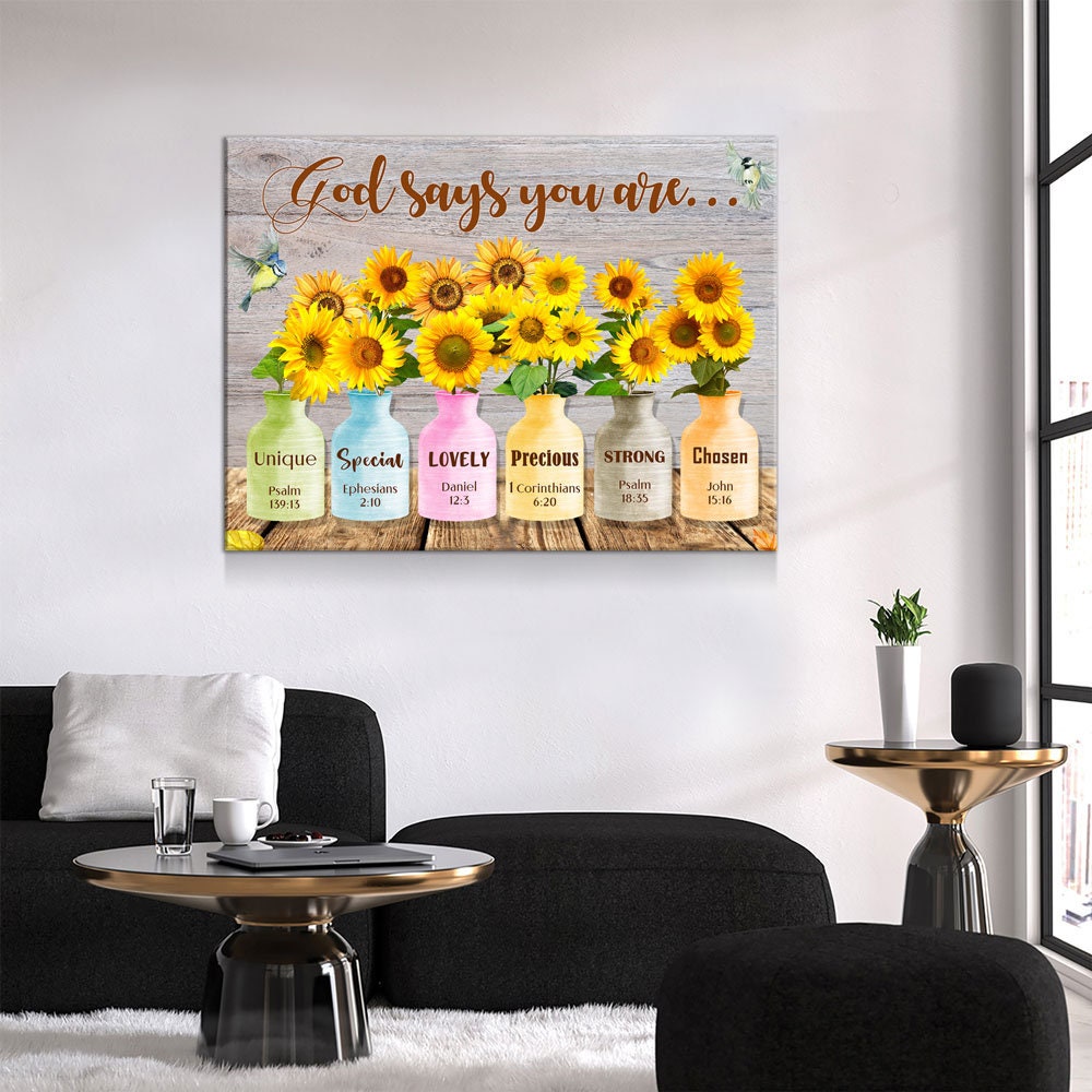 God Says You Are Wall Art, Sunflower Canvas, Jesus Canvas, Christian Canvas, God Canvas, Religious Art, Church Decor, Bible Verse Canvas