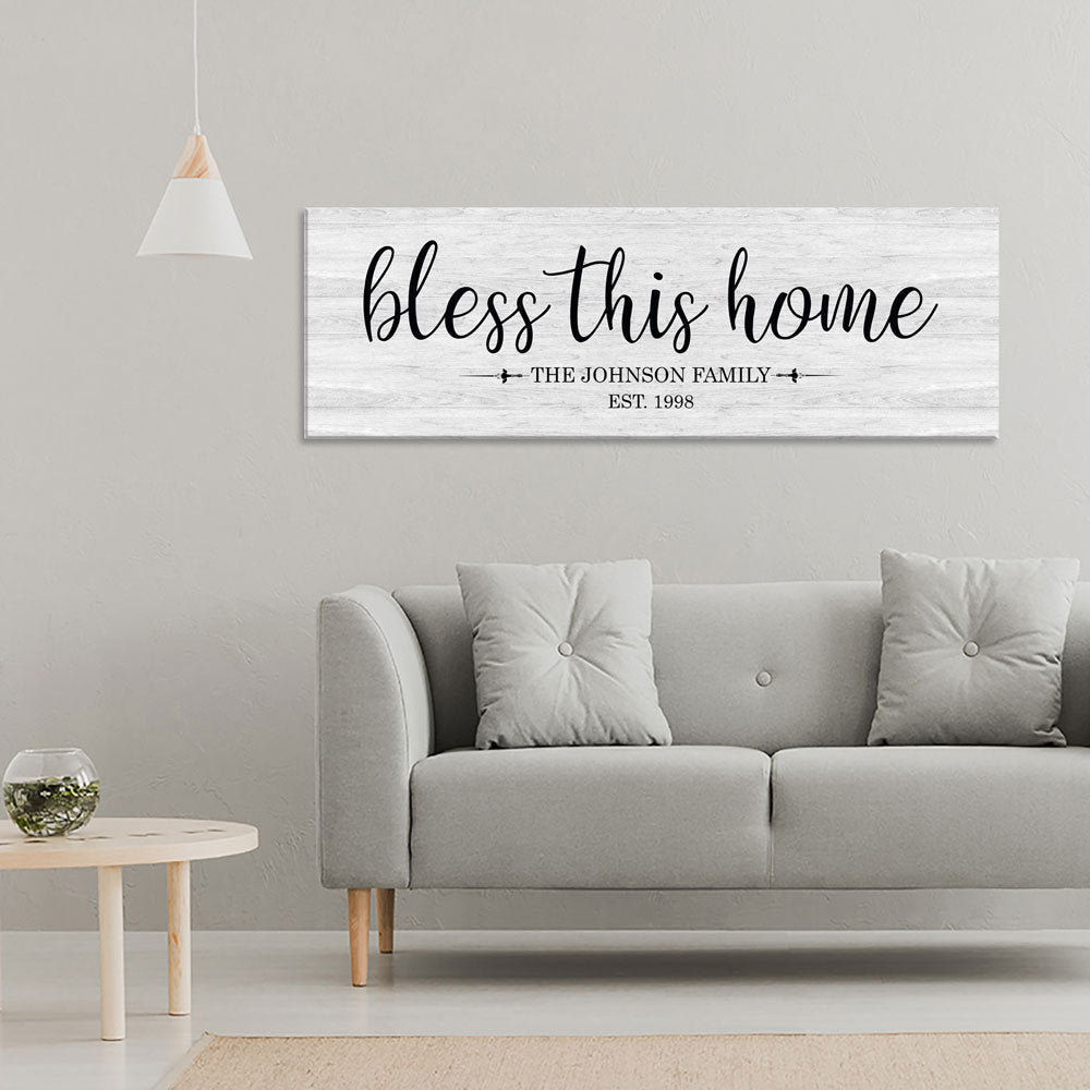 Personalized Bless This Home Farmhouse Style Sign, Personalized Canvas Wall Art, Wedding Gift, Anniversary Gift, Housewarming Gift