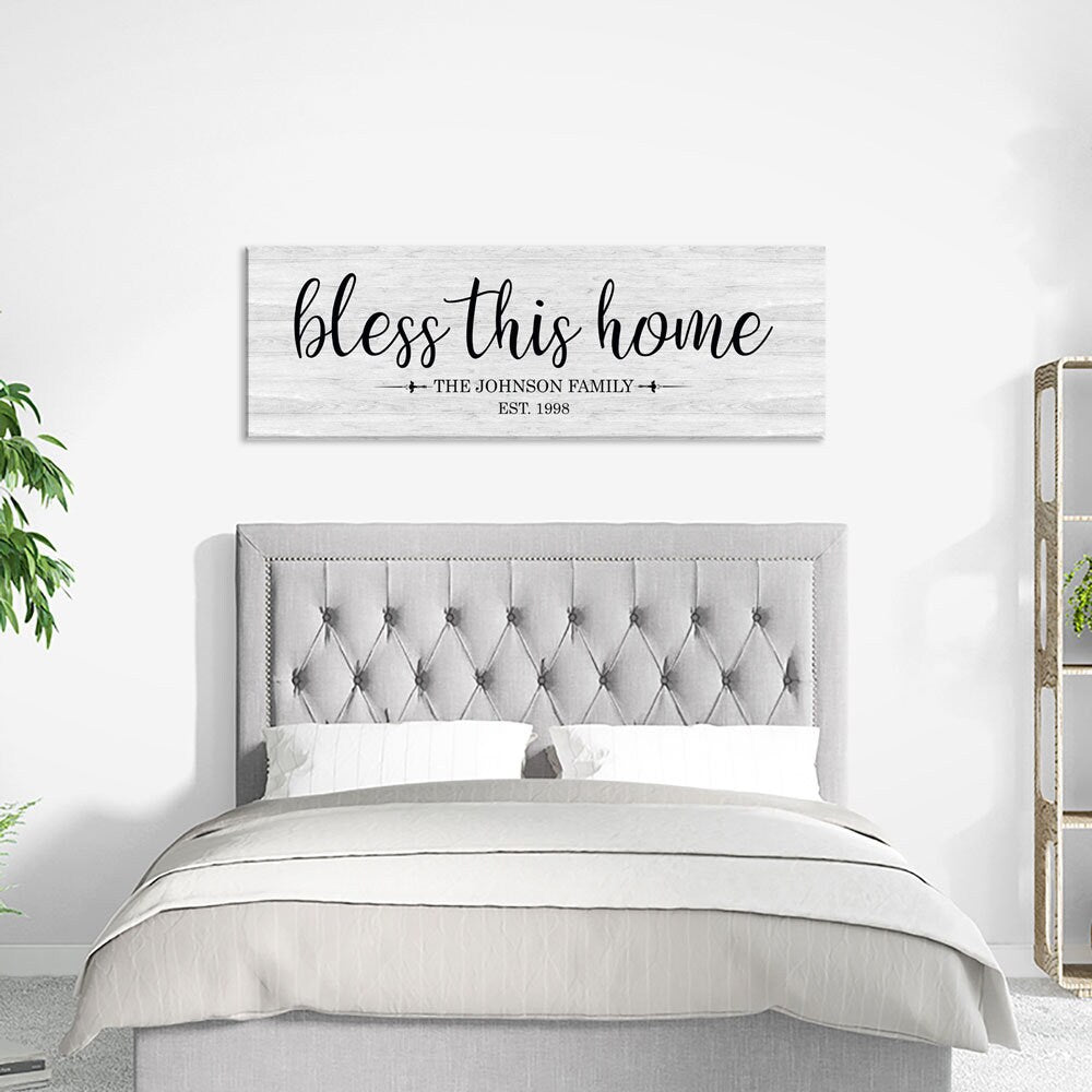 Personalized Bless This Home Farmhouse Style Sign, Personalized Canvas Wall Art, Wedding Gift, Anniversary Gift, Housewarming Gift