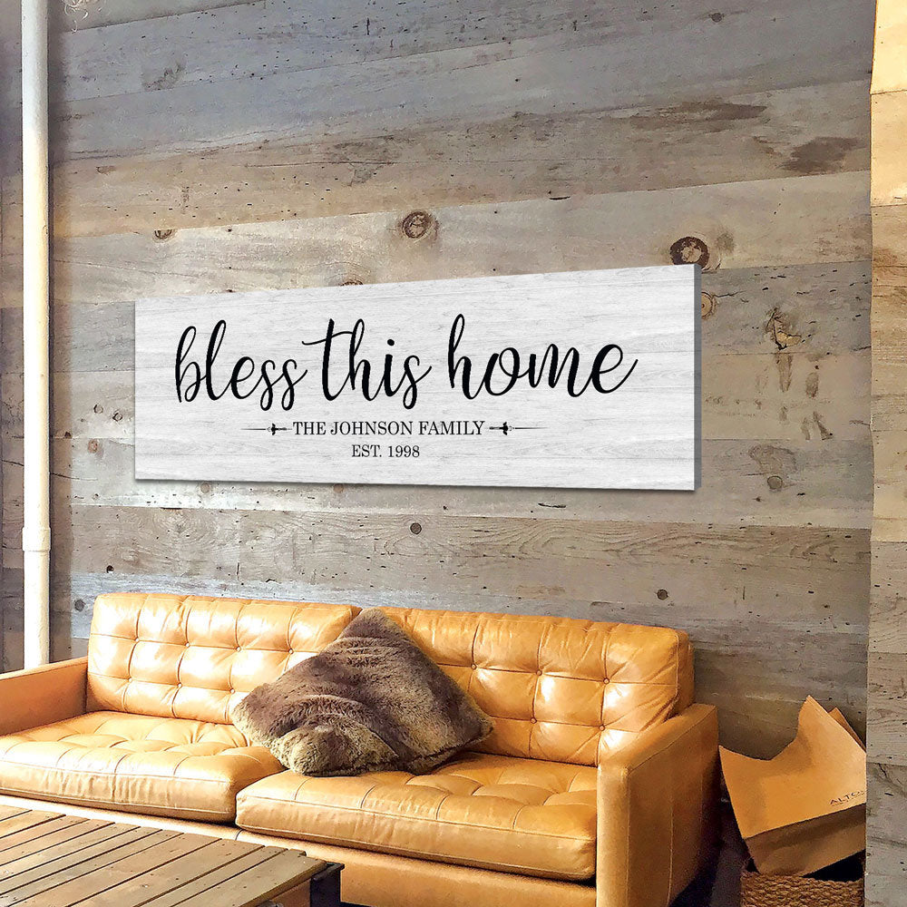 Personalized Bless This Home Farmhouse Style Sign, Personalized Canvas Wall Art, Wedding Gift, Anniversary Gift, Housewarming Gift