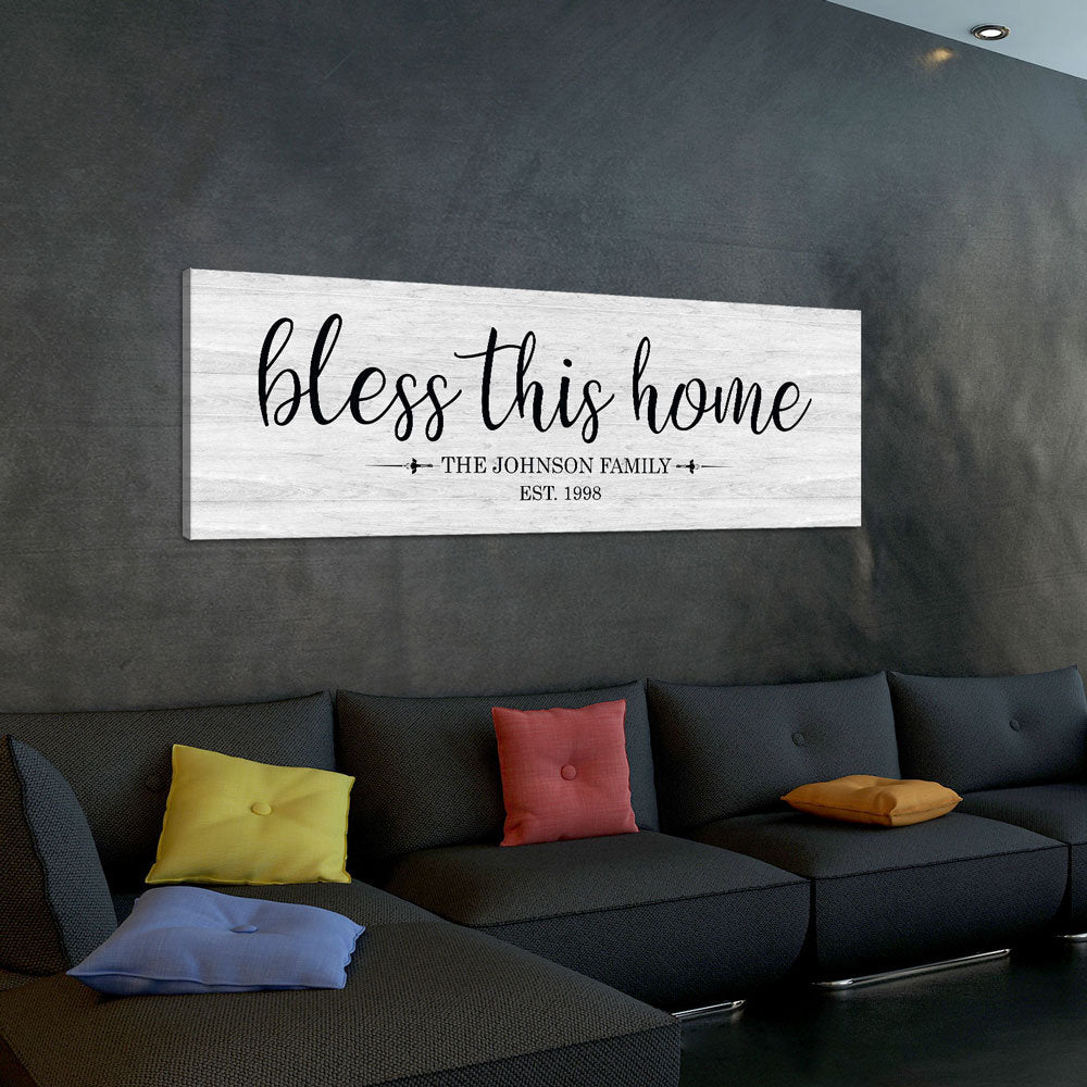 Personalized Bless This Home Farmhouse Style Sign, Personalized Canvas Wall Art, Wedding Gift, Anniversary Gift, Housewarming Gift
