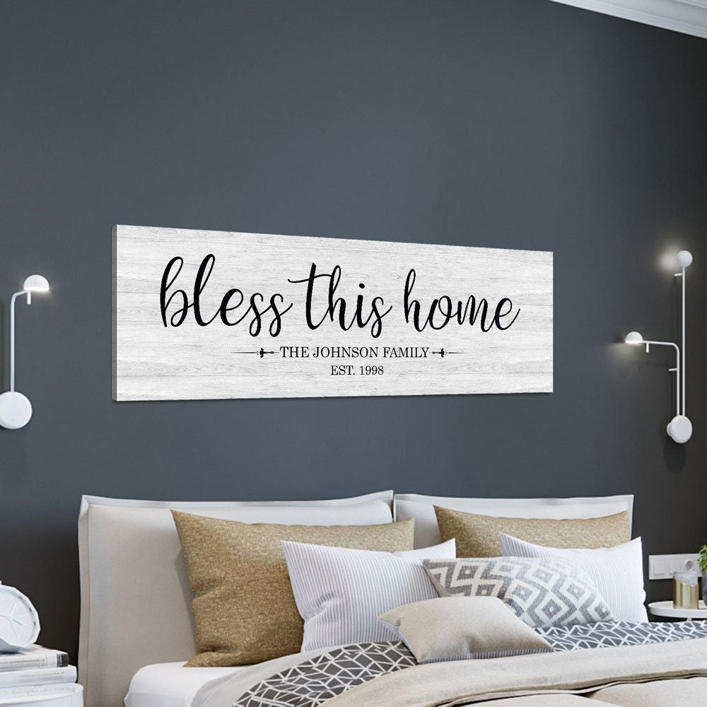 Personalized Bless This Home Farmhouse Style Sign, Personalized Canvas Wall Art, Wedding Gift, Anniversary Gift, Housewarming Gift