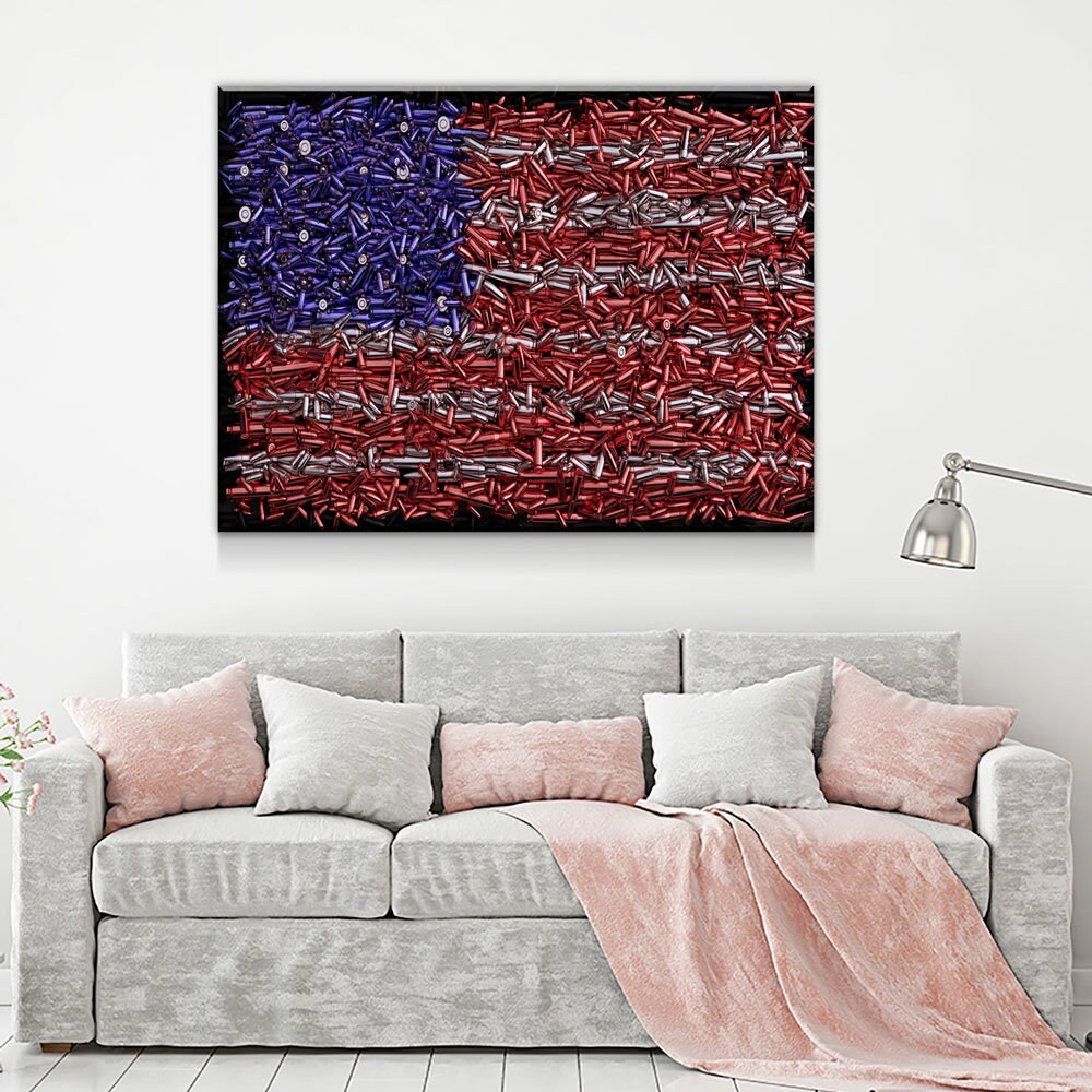 USA Bullet Flag Canvas Wall Art Print, USA Flag, Military, Veterans, 2nd Amendment, Right To Keep And Bear Arms Gallery Wrap