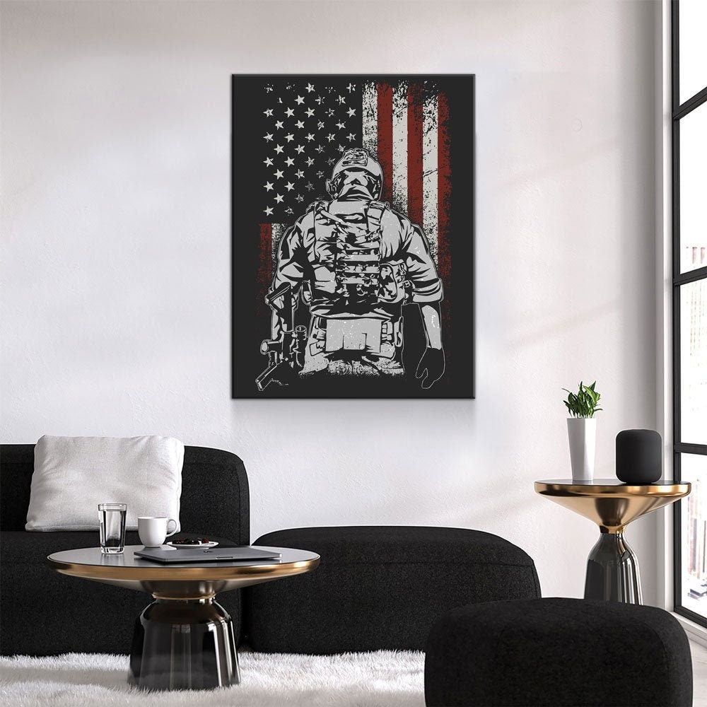 American Soldier Canvas Wall Art, Military Decor, Soldier Decor, Army, Marines, Veterans Gallery Wrap