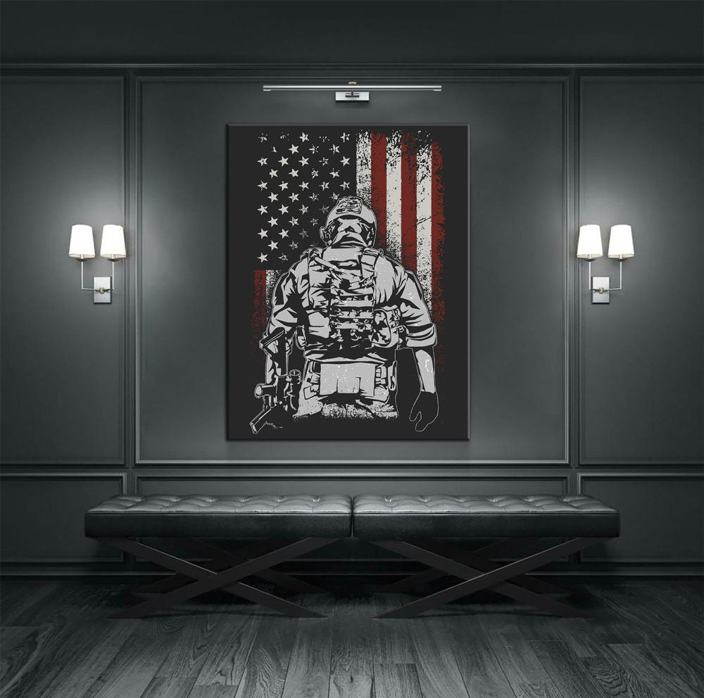 American Soldier Canvas Wall Art, Military Decor, Soldier Decor, Army, Marines, Veterans