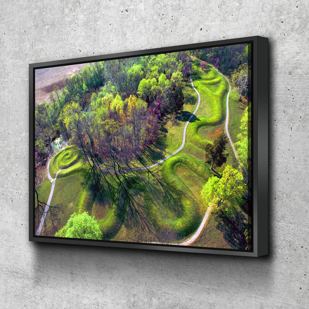 The Great Serpent Mound Canvas Wall Art, American Indian Decor, Ohio Earthworks Art, Adena Culture, Fort Ancient Culture With Floating Frame