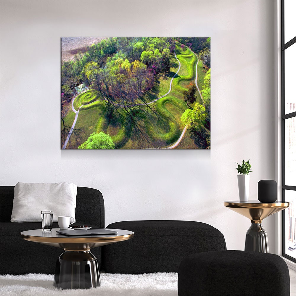 The Great Serpent Mound Canvas Wall Art, American Indian Decor, Ohio Earthworks Art, Adena Culture, Fort Ancient Culture