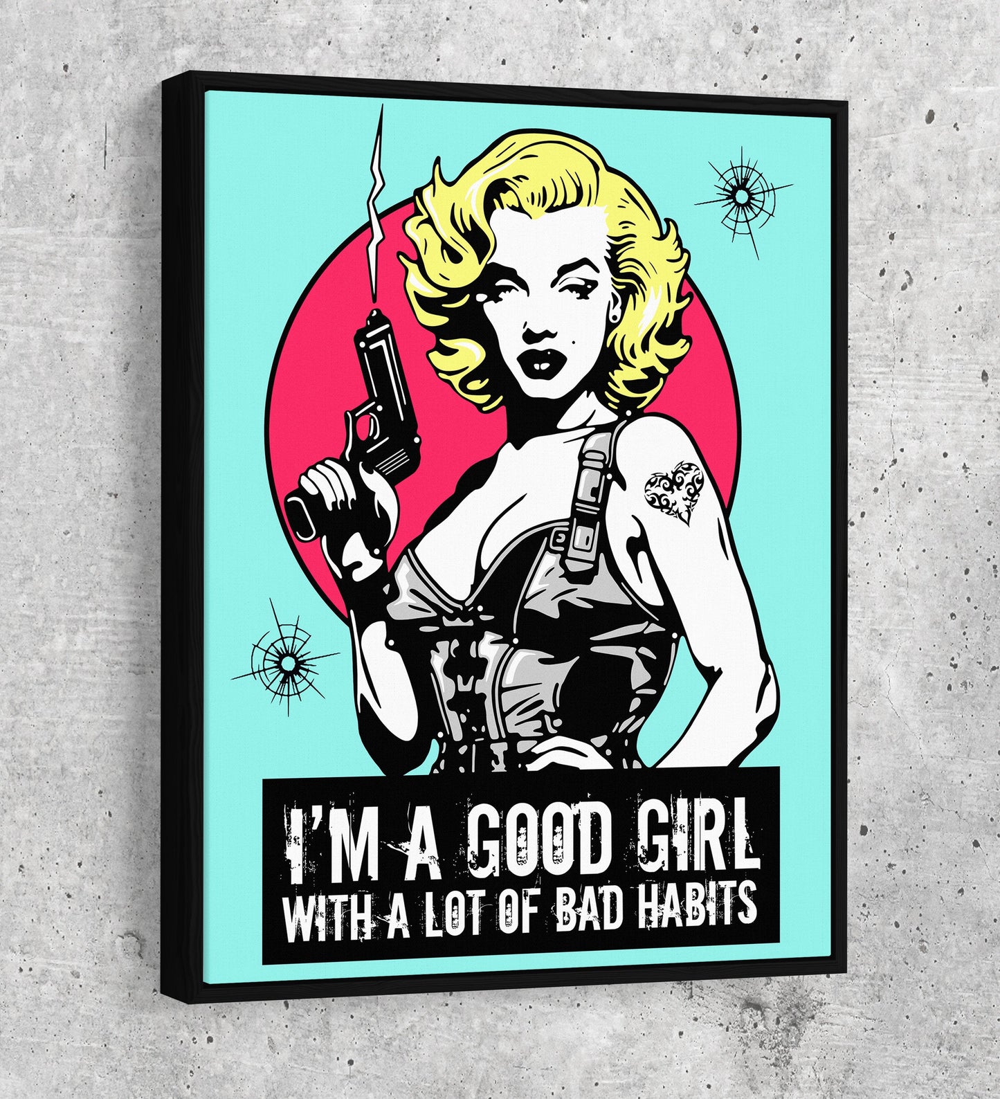 Marilyn Gangsta Canvas Wall Art, I'm A Good Girl With A Lot Of Bad Habits, Marilyn Monroe Comic Style Art, Marilyn Monroe Decor
