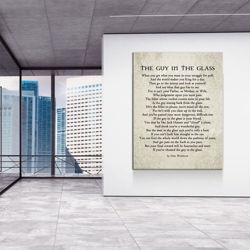 The Guy in the Glass Canvas Wall Art, 1934 Poem by Dale Wimbrow, Graduation Gift, Graduation Idea, Office Decor Gallery Wrap